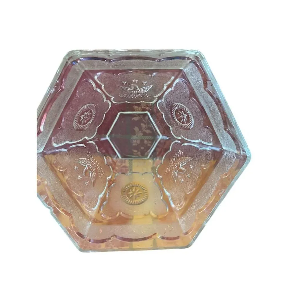 FEDERAL GLASS AMERICANA HEXAGON BALD EAGLE & STARS PUNCH BOWL 1950'S PATRIOTIC